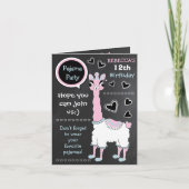 ラマピンクパジャマガールバースデーパーティースリープバー 招待状 (正面)