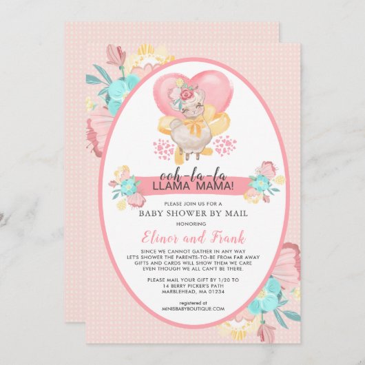 ラマピンクフローラベビーシャワーバイメール 招待状 (正面/裏面)