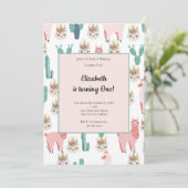 ラマピンク&グリーンサボテンかわいい子供の誕生日 招待状 (スタンド正面)