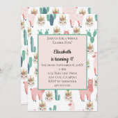 ラマピンク&グリーンサボテンかわいい子供の誕生日 招待状 (正面/裏面)