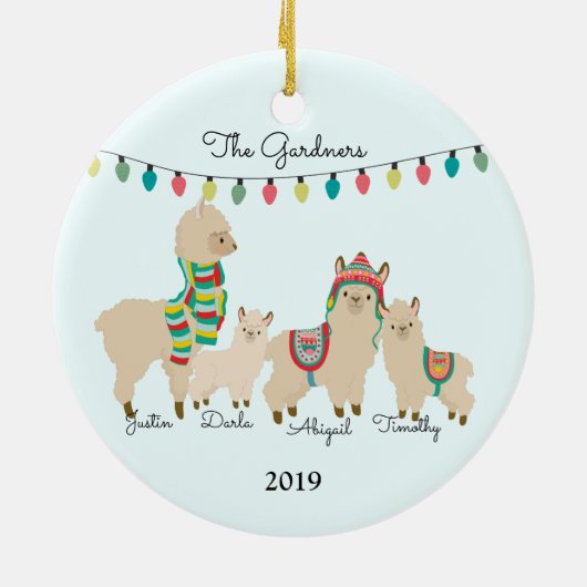 ラマファミリーの4クリスマスセラミックオーナメント セラミックオーナメント (裏面)
