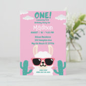 ラマファースト誕生日ピンクグリーンパーティー 招待状 (スタンド正面)