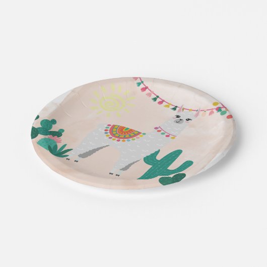 ラマフィエスタピンクパーティー ペーパープレート (アングル)