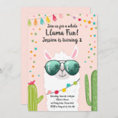ラマフィエスタ誕生日アルパカフィエスタピンクガール 招待状 (正面/裏面)
