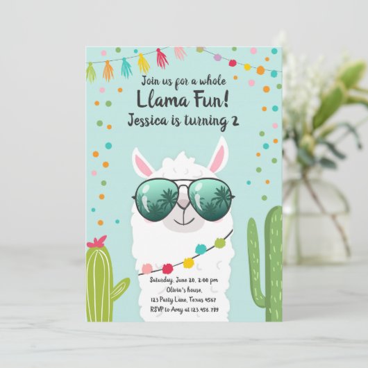 ラマフィエスタ誕生日アルパカフィエスタブルーガール 招待状 (スタンド正面)