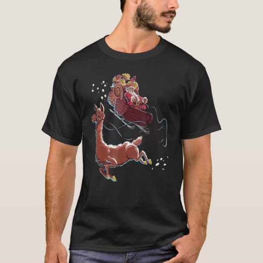 ラマプルサンタズスレイクリスマスサンタクリスマス Tシャツ (正面)