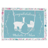 ラマベビーシャワーヴィンテージかわいい ラージペーパーバッグ (裏面)