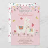 ラマベビー&ママシャワー招待状ピンク 招待状 (正面/裏面)