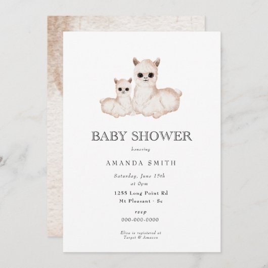 ラマボホマン&ベビーサファリベビーシャワー 招待状 (正面/裏面)