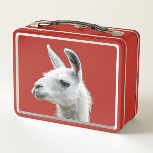 ラマポートレートを覗く深い赤い背景 メタルランチボックス (裏面)