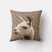 ラマポートレートオンアステカパターン、ベージュ、ブラウン クッション (裏面)