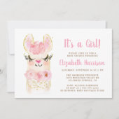 ラママピンクベビーガールシャワー招待状 招待状 (正面)