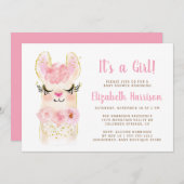 ラママピンクベビーガールシャワー招待状 招待状 (正面/裏面)