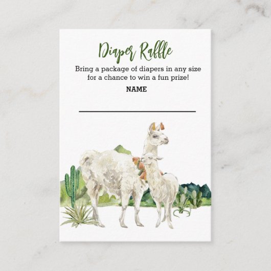 ラマママウォーター色おむつラッフルベビーシャワー エンクロージャーカード (正面)