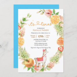 ラマママシトラスグリーナリーツインボーイズベビーシャワー 招待状