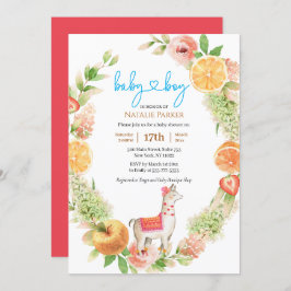 ラマママシトラスフローラグリーンリー男の赤ちゃんシャワー 招待状