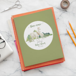 ラマママベビーシャワー水彩色 ラウンドシール