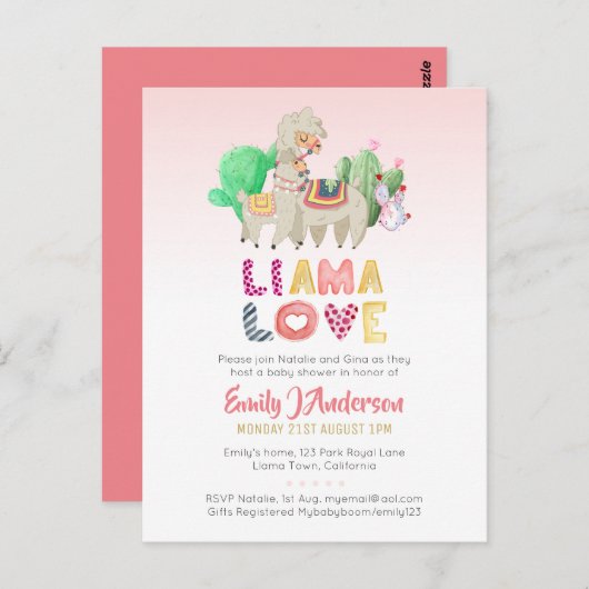 ラマママベビーフィエスタカクティーおもしろいモダンガールボーイ ポストカード (正面/裏面)