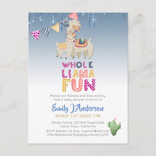 ラマママベビーフィエスタカクティーおもしろいモダンガールボーイ ポストカード (正面)