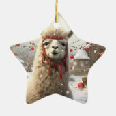ラマメリークリスマスオーナメント、ペットラバーギフト セラミックオーナメント (正面)