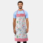 ラマモダンサボテン赤面ピンクガーリースクリプト名 エプロン (着用した状態)