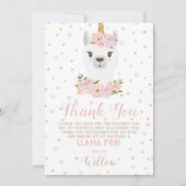 ラマユニコーンハートフルサンクスカード・ほんのり桜色の花の女の子 招待状 (正面)