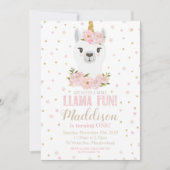ラマユニコーンバースデー招待状 ブッシュ フラワーデザイン 招待状 (正面)