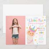 ラマユニコーンマジカルフォト誕生日招待状 招待状 (正面/裏面)