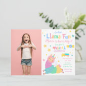 ラマユニコーンラマコーンフォト誕生日招待状 招待状 (スタンド正面)