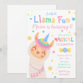 ラマユニコーン誕生日招待状マジカルパーティー 招待状 (正面/裏面)
