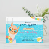 ラマユニコーン プール誕生日パーティー招待状 招待状 (スタンド正面)