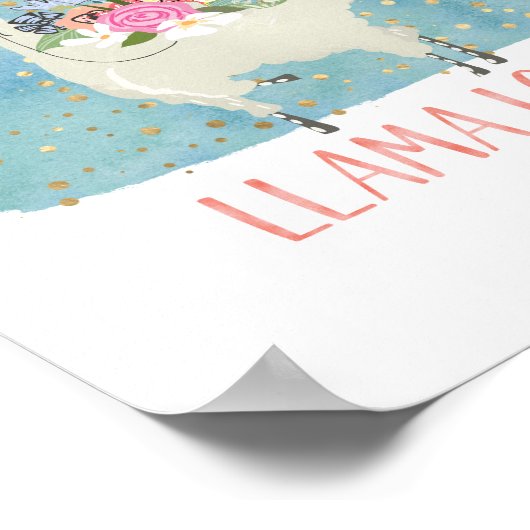 ラマラブクラウンウォーターカラーかわいいかわいいかわいい ポスター (角)