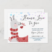 ラマラブバレンタイン赤ちゃんシャワーガール インビテーションポストカード (正面/裏面)