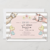 ラマラマの女の子の誕生日パーティー招待状 招待状 (正面)