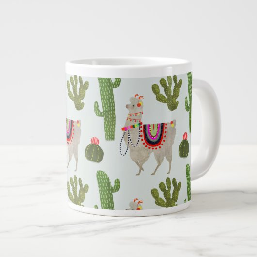 ラマラマコレクション |サボテンとラマ模様 ジャンボコーヒーマグカップ (正面右)