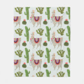 ラマラマコレクション |サボテンとラマ模様 フリースブランケット (正面)