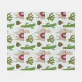 ラマラマコレクション |サボテンとラマ模様 フリースブランケット (正面(横))