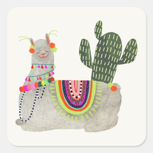 ラマラマコレクション |笑顔のラマ スクエアシール (正面)