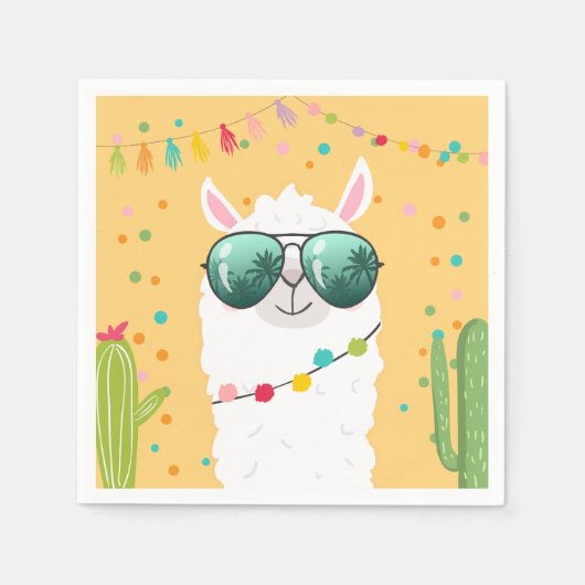 ラマラマ紙ナプキンズフィエスタパーティーアルパカ スタンダードカクテルナプキン (正面)