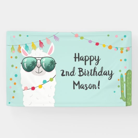 ラマラマ誕生日パーティー背景バナーアルパカ 横断幕 (横)