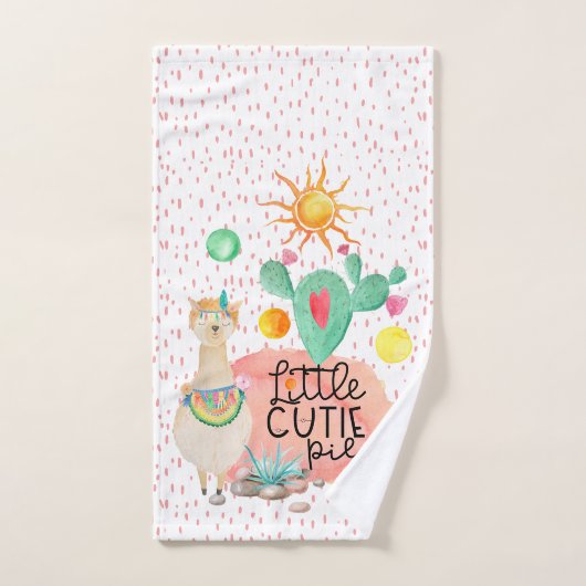 ラマリトルかわいこちゃんパイカラフル水カラサボテン バスタオルセット (ハンドタオル)