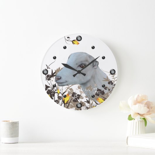 ラマンチャヤギ絵を描のフローラの壁時計 ラージ壁時計 (ホーム)