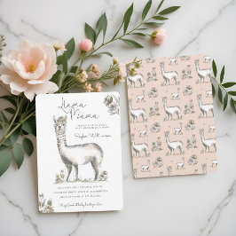 ラマ乳房の水彩ラマのスケッチ赤ちゃんシャワー 招待状