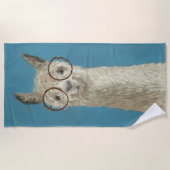 ラマ仕様 – ラウンドメガネ ビーチタオル (正面)