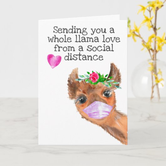 ラマ全体を愛する社会的距離を送る カード (黄色い花)