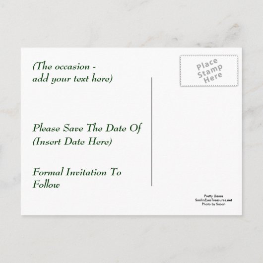ラマ動物写真かわいらしポストカードの保存 案内ポストカード (裏面)