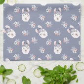 ラマ及び花模様 キッチンタオル (折り畳み)