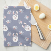 ラマ及び花模様 キッチンタオル (四つ折り)