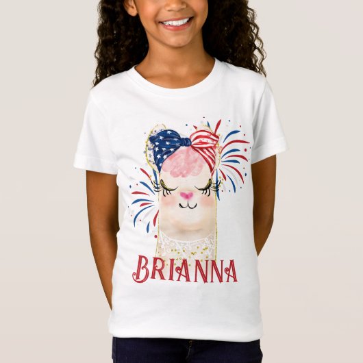 ラマ国旗のヘアタイと花火パーソナライズされた Tシャツ (正面)