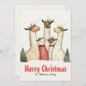 ラマ家族5クリスマスホリデーカード シーズンカード (正面/裏面)